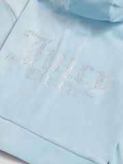 Juicy Couture Blue Cropped Velour Diamante Zip-Through Hoodie - Image 3 of 4