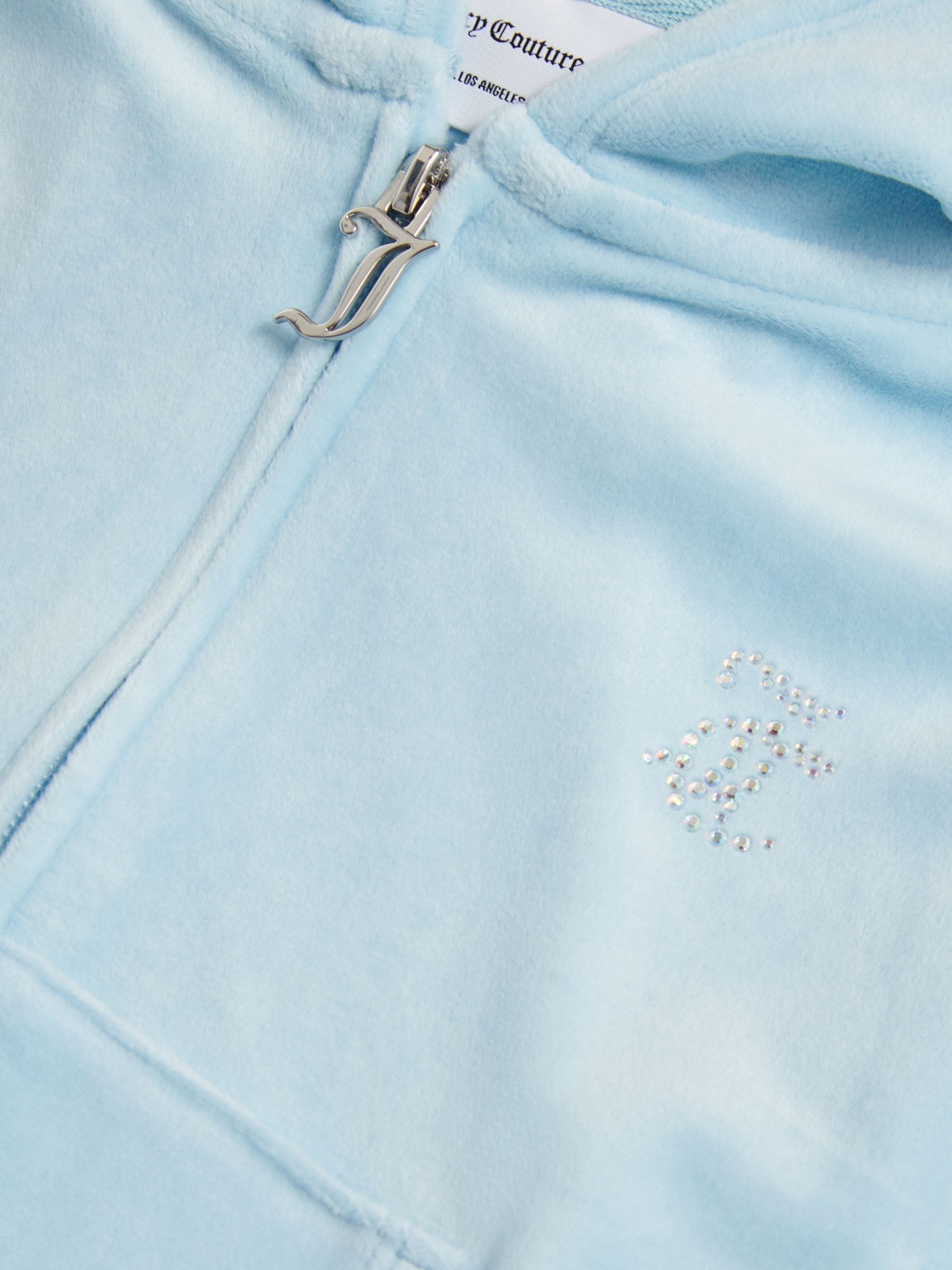 Buy Juicy Couture Blue Cropped Velour Diamante Zip-Through Hoodie