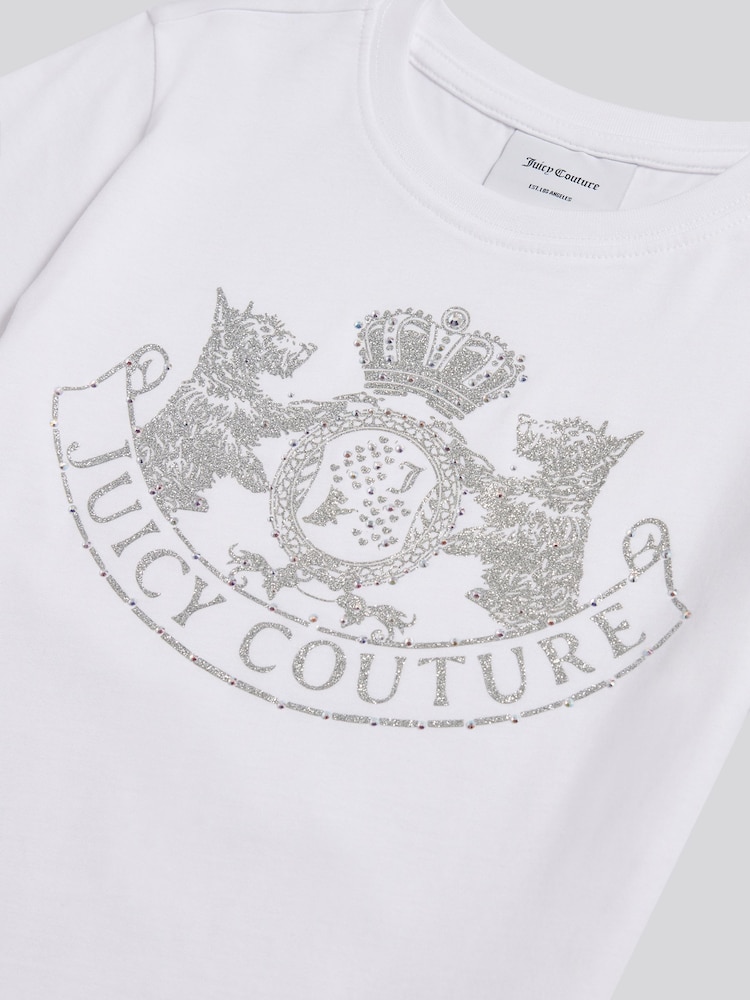 לבן - Juicy Couture Heritage Diamante Fitted T-Shirt - תמונה 3 מתוך 3