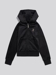 Juicy Couture Black Velour Pintuck Diamante Zip-Through Hoodie - Image 1 of 4