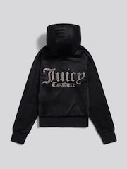 Juicy Couture Black Velour Pintuck Diamante Zip-Through Hoodie - Image 2 of 4