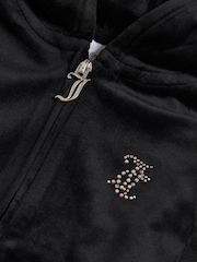 Juicy Couture Black Velour Pintuck Diamante Zip-Through Hoodie - Image 3 of 4