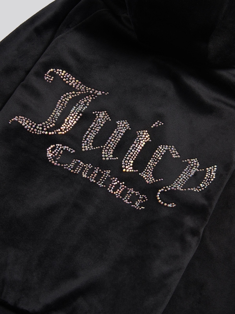 Juicy Couture Black Velour Pintuck Diamante Zip-Through Hoodie - Image 4 of 4