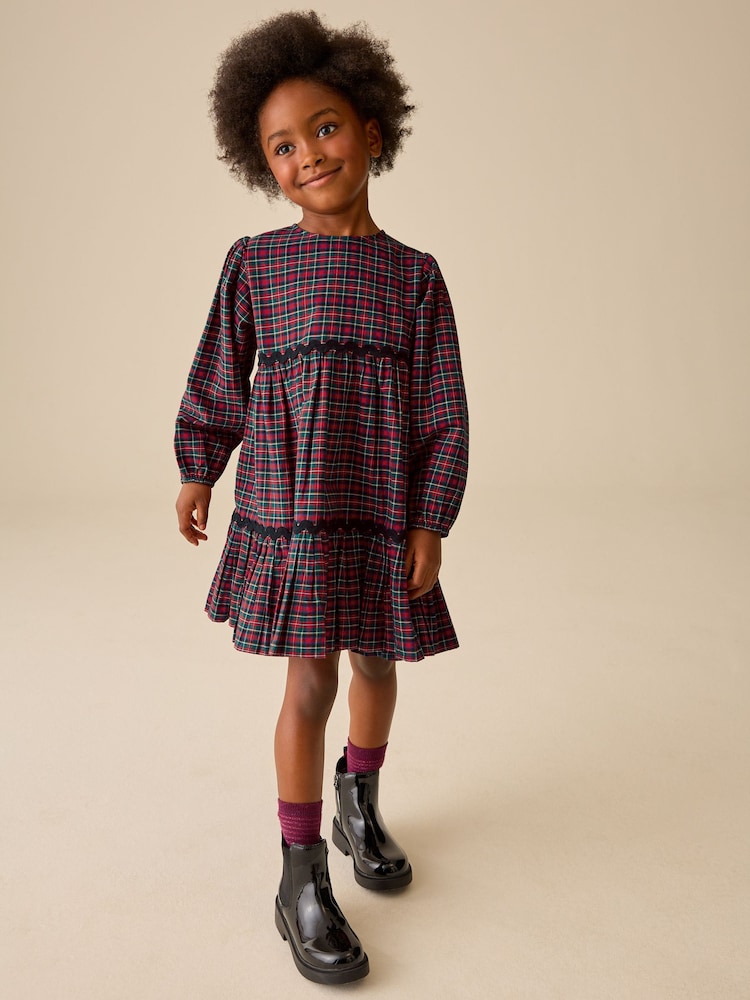 Red Check Tiered Dress (3-16yrs) - Image 1 of 8