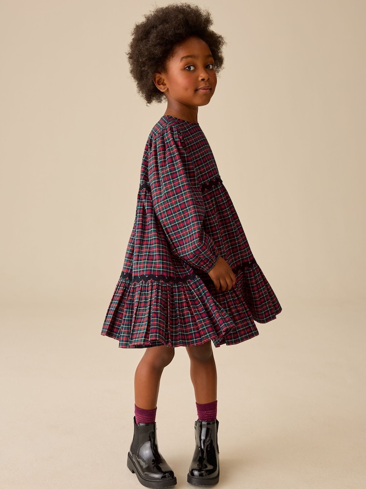 Red Check Tiered Dress (3-16yrs) - Image 2 of 8