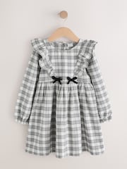 אפור - Velvet Bow Long Sleeve Check Dress (3mths-8yrs) - תמונה 5 מתוך 8