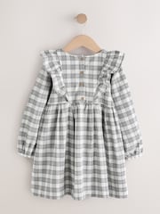 אפור - Velvet Bow Long Sleeve Check Dress (3mths-8yrs) - תמונה 6 מתוך 8