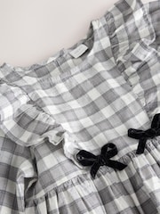אפור - Velvet Bow Long Sleeve Check Dress (3mths-8yrs) - תמונה 7 מתוך 8
