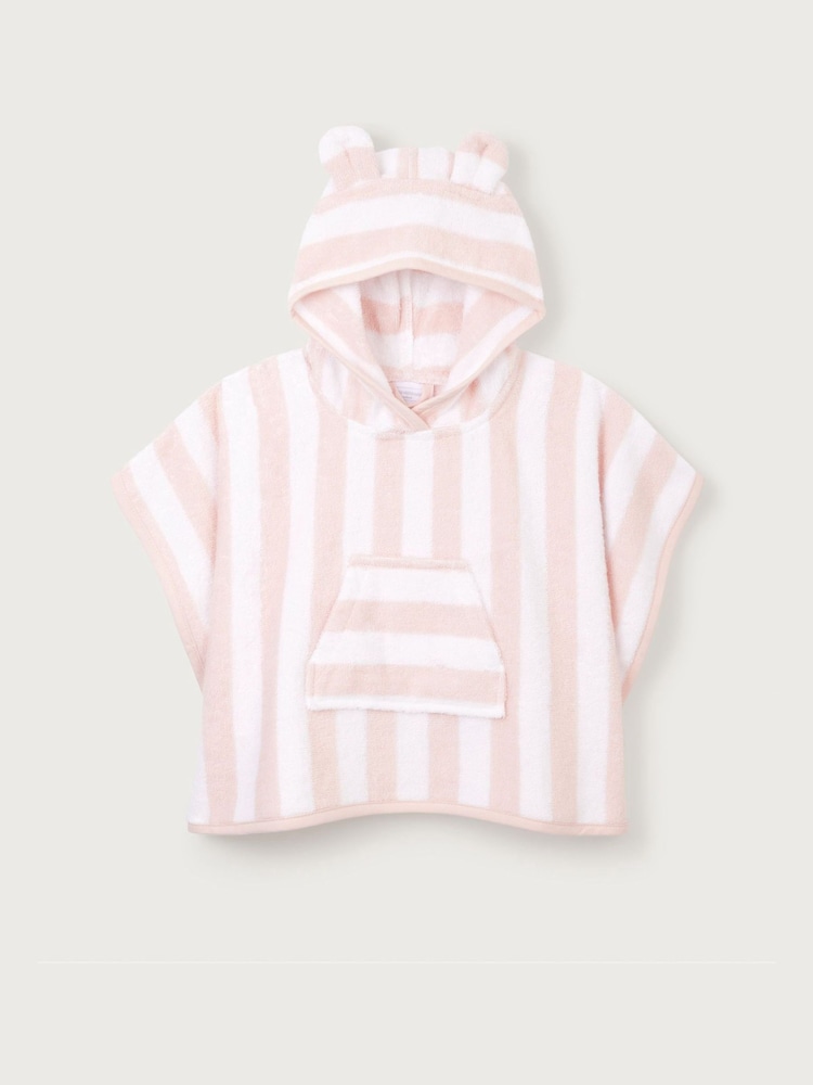 The White Company White Cotton Pink Stripe Towelling Hoodie - Image 1 of 2 The White Company White Cotton Pink Stripe Towelling Hoodie - Image 1 of 2