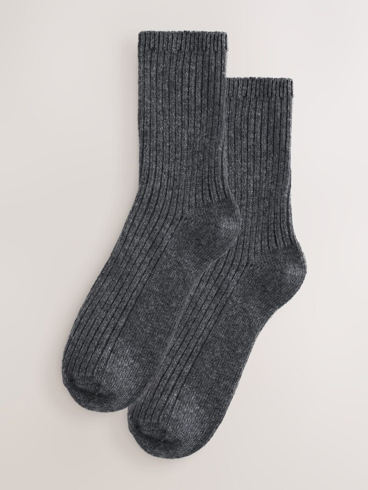Grey Wool Blend Ribbed Ankle Socks 2 Pack - Image 1 of 5