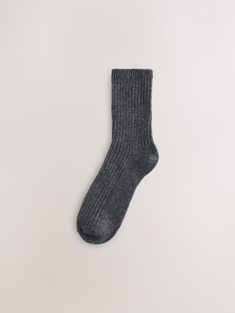 Grey Wool Blend Ribbed Ankle Socks 2 Pack - Image 2 of 5