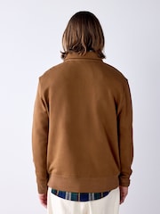 Tan Brown Soft Loopback Zip Neck Polo Sweatshirt - Image 3 of 9
