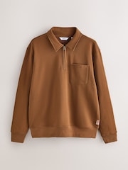 Tan Brown Soft Loopback Zip Neck Polo Sweatshirt - Image 6 of 9
