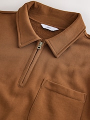 Tan Brown Soft Loopback Zip Neck Polo Sweatshirt - Image 9 of 9