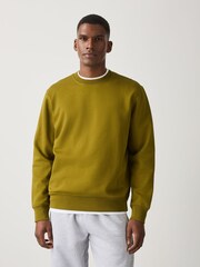 Olive Green Regular Fit Heavyweight Cotton Rich Crew Neck Sweatshirt - Image 1 of 4