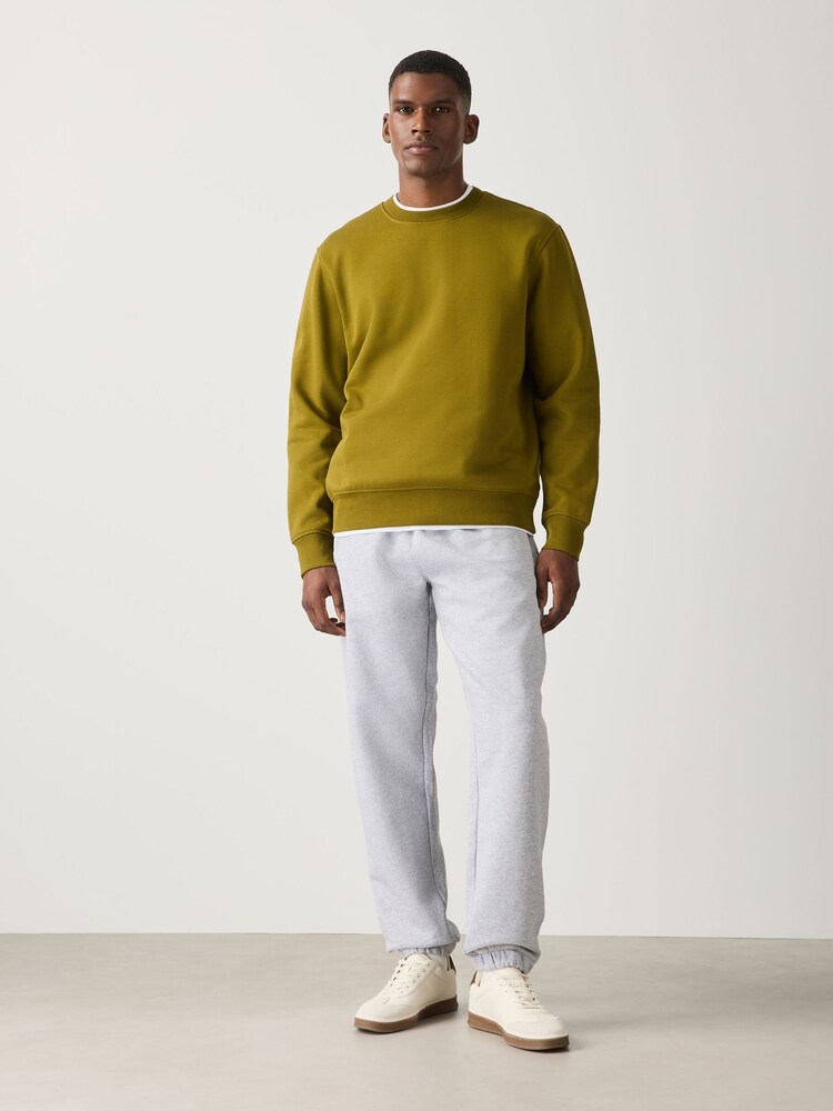 Olive Green Regular Fit Heavyweight Cotton Rich Crew Neck Sweatshirt - Image 2 of 4 Olive Green Regular Fit Heavyweight Cotton Rich Crew Neck Sweatshirt - Image 2 of 4