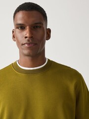 Olive Green Regular Fit Heavyweight Cotton Rich Crew Neck Sweatshirt - Image 4 of 4