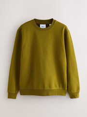 Olive Green Regular Fit Heavyweight Cotton Rich Crew Neck Sweatshirt - Image 5 of 7