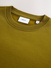 Olive Green Regular Fit Heavyweight Cotton Rich Crew Neck Sweatshirt - Image 6 of 7