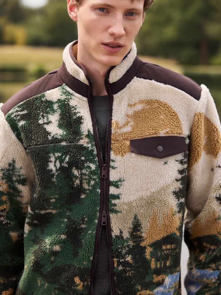 Natural Scene Print - Printed Borg Quarter Zip Fleece - Bild 1 von 5