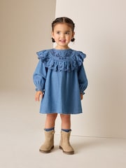 Denim Blue Long Sleeve Embroidered Denim Dress (3mths-10yrs) - Image 1 of 9