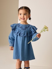 Denim Blue Long Sleeve Embroidered Denim Dress (3mths-10yrs) - Image 3 of 9