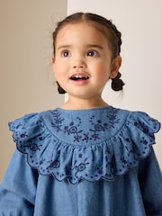 Denim Blue Long Sleeve Embroidered Denim Dress (3mths-10yrs) - Image 4 of 9