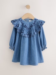Denim Blue Long Sleeve Embroidered Denim Dress (3mths-10yrs) - Image 5 of 9
