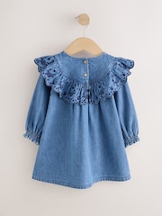 Denim Blue Long Sleeve Embroidered Denim Dress (3mths-10yrs) - Image 6 of 9
