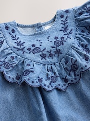 Denim Blue Long Sleeve Embroidered Denim Dress (3mths-10yrs) - Image 8 of 9