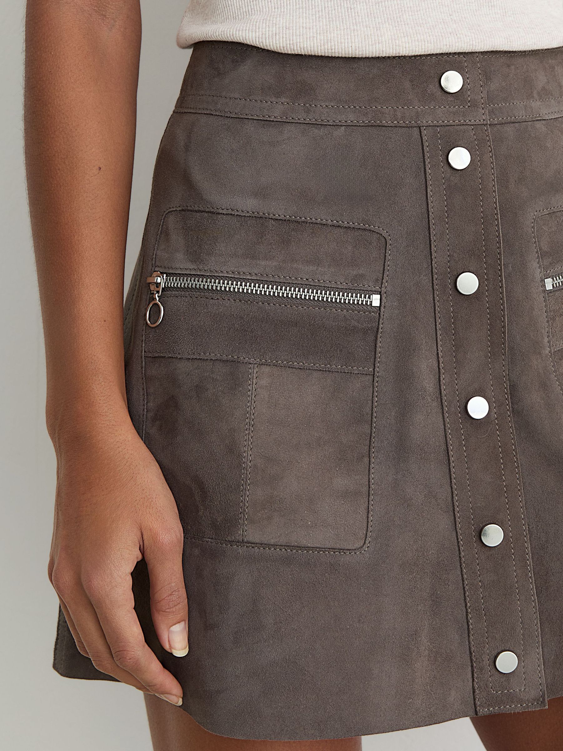 Buy Reiss Dark Grey Tia Suede Zip-Pocket Mini Skirt from Next USA