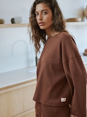 Yard Chocolate Brown Relaxed Ribbed Cotton Rich Lounge Top - Image 1 of 10
