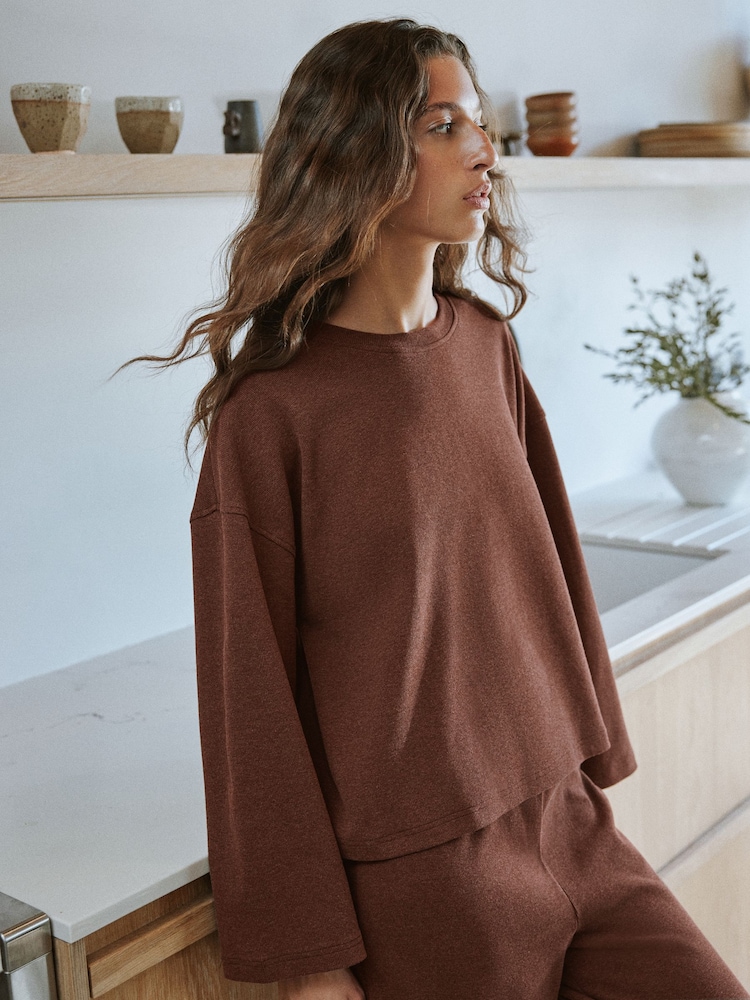 Yard Chocolate Brown Relaxed Ribbed Cotton Rich Lounge Top - Image 2 of 10