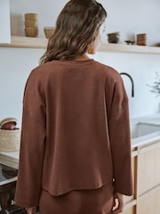 Yard Chocolate Brown Relaxed Ribbed Cotton Rich Lounge Top - Image 5 of 10