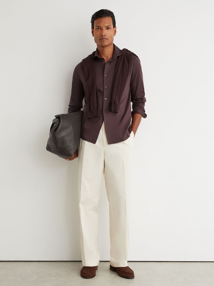Reiss Dark Plum Duke Air-Water Cotton Slim-Fit Shirt - Image 1 of 5 Reiss Dark Plum Duke Air-Water Cotton Slim-Fit Shirt - Image 1 of 5