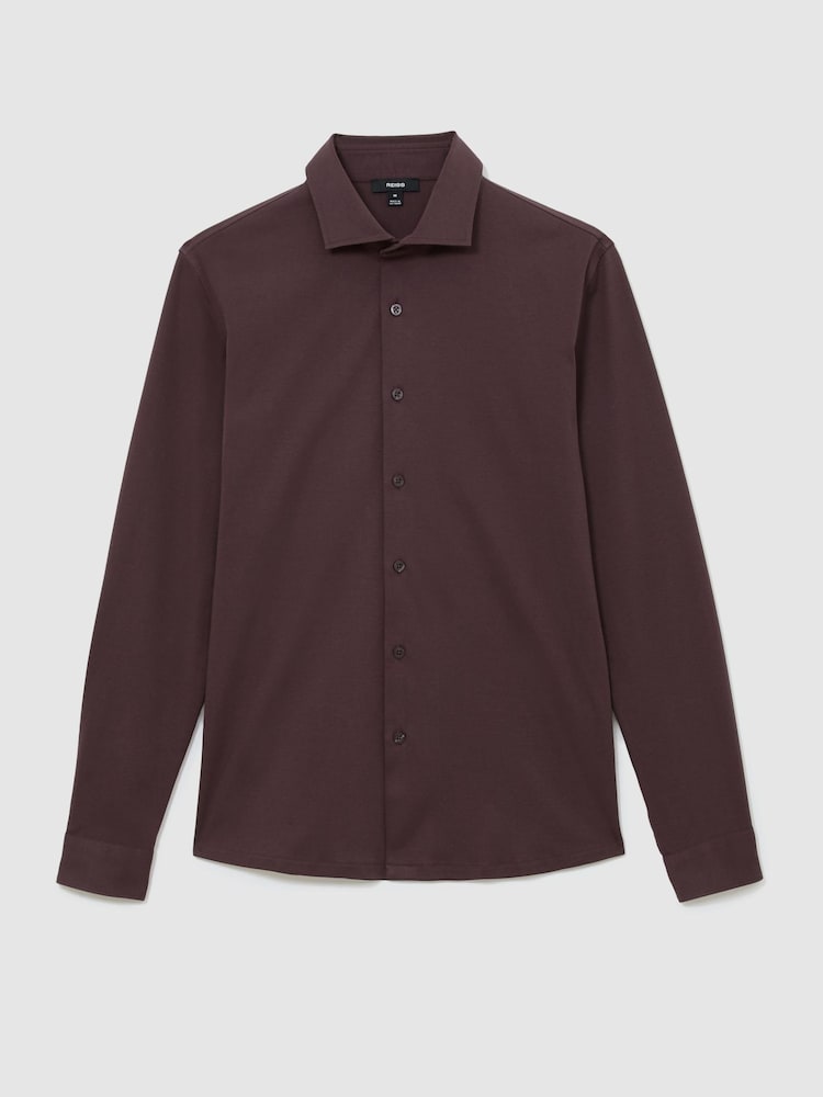 Reiss Dark Plum Duke Air-Water Cotton Slim-Fit Shirt - Image 2 of 5 Reiss Dark Plum Duke Air-Water Cotton Slim-Fit Shirt - Image 2 of 5