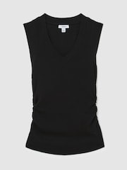 Reiss Black Sandy Stretch-Cotton Rib Ruched V-Neck Vest - Image 2 of 7