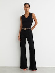 Reiss Black Sandy Stretch-Cotton Rib Ruched V-Neck Vest - Image 3 of 7