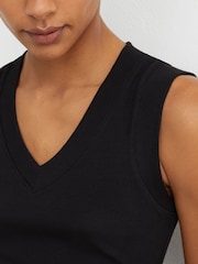 Reiss Black Sandy Stretch-Cotton Rib Ruched V-Neck Vest - Image 4 of 7