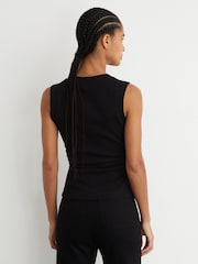 Reiss Black Sandy Stretch-Cotton Rib Ruched V-Neck Vest - Image 5 of 7