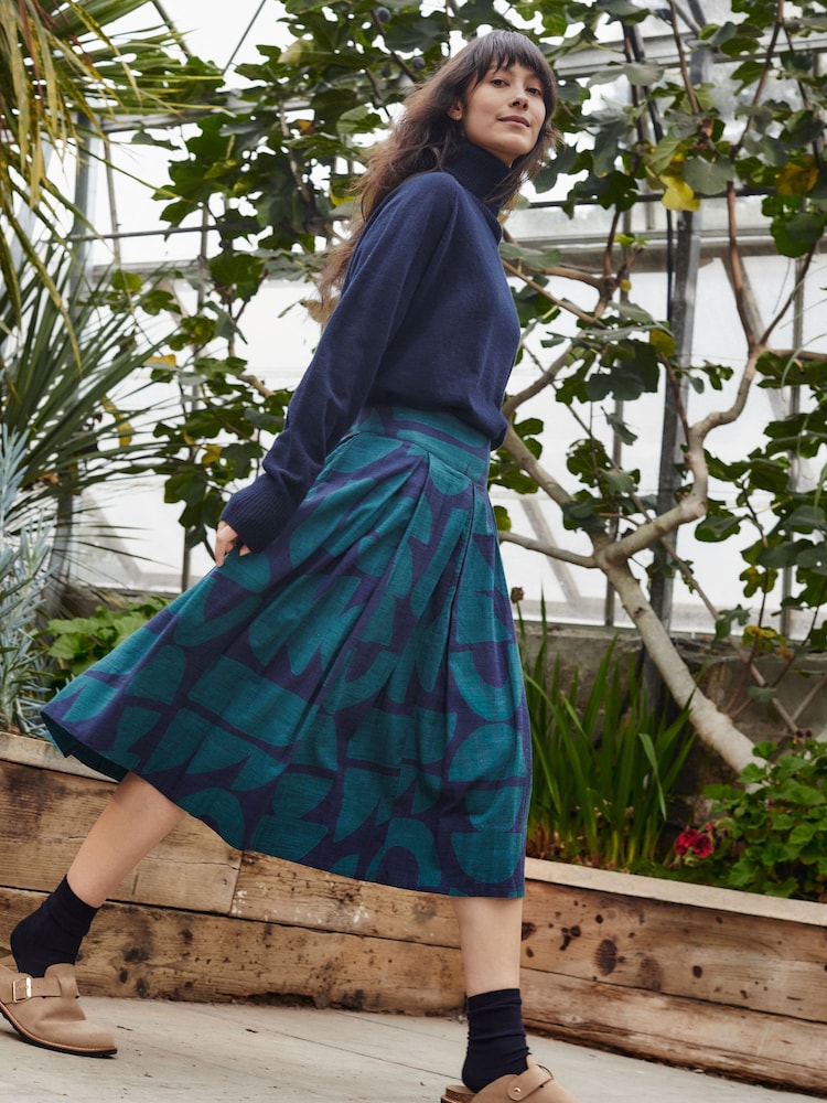 Celtic & Co. Box Pleated Midi Blue Skirt - Image 1 of 10
