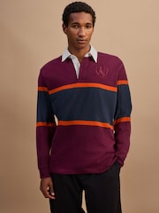 Burgundy Red/Blue Horizontal Block Rugby Shirt - Image 1 of 7