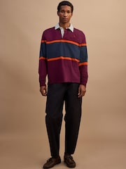 Burgundy Red/Blue Horizontal Block Rugby Shirt - Image 2 of 7