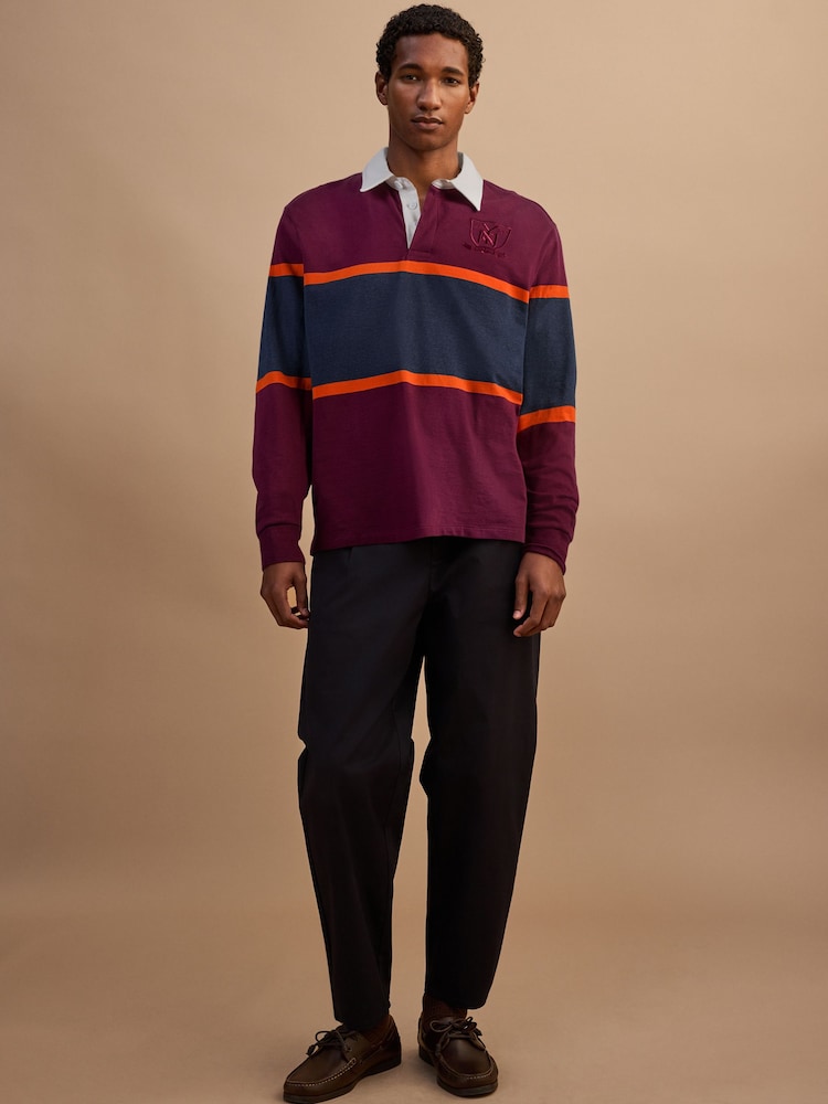 Burgundy Red/Blue Horizontal Block Rugby Shirt - Image 2 of 7