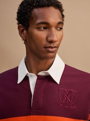 Burgundy Red/Blue Horizontal Block Rugby Shirt - Image 4 of 7