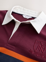 Burgundy Red/Blue Horizontal Block Rugby Shirt - Image 7 of 7