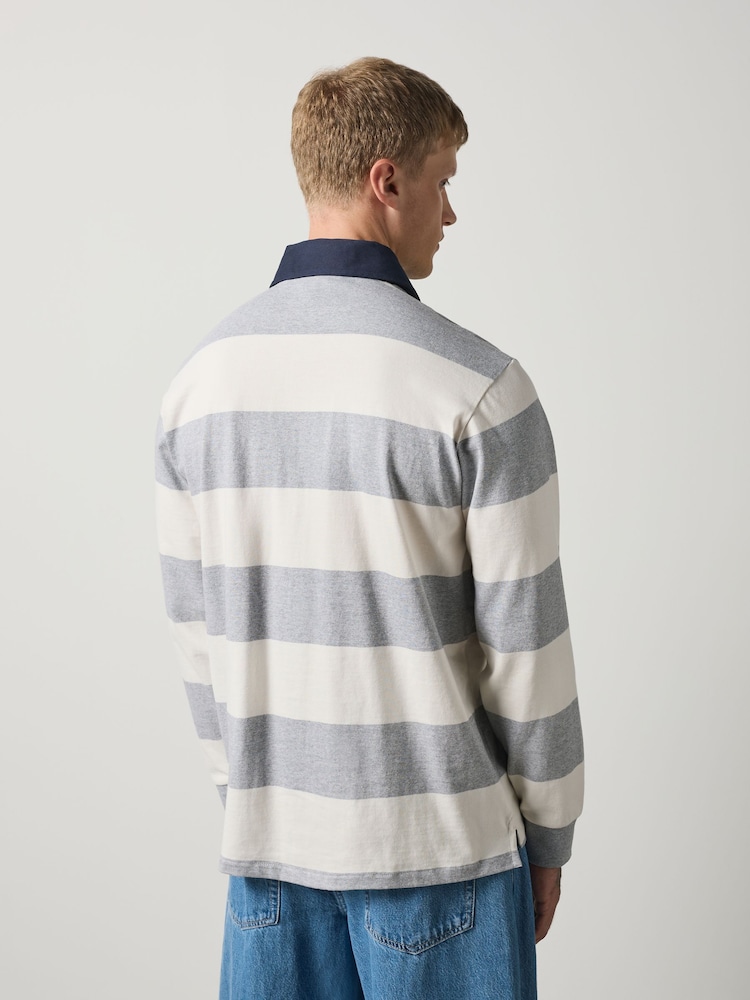 Grey/White Horizontal Stripe Rugby Shirt - Image 2 of 7