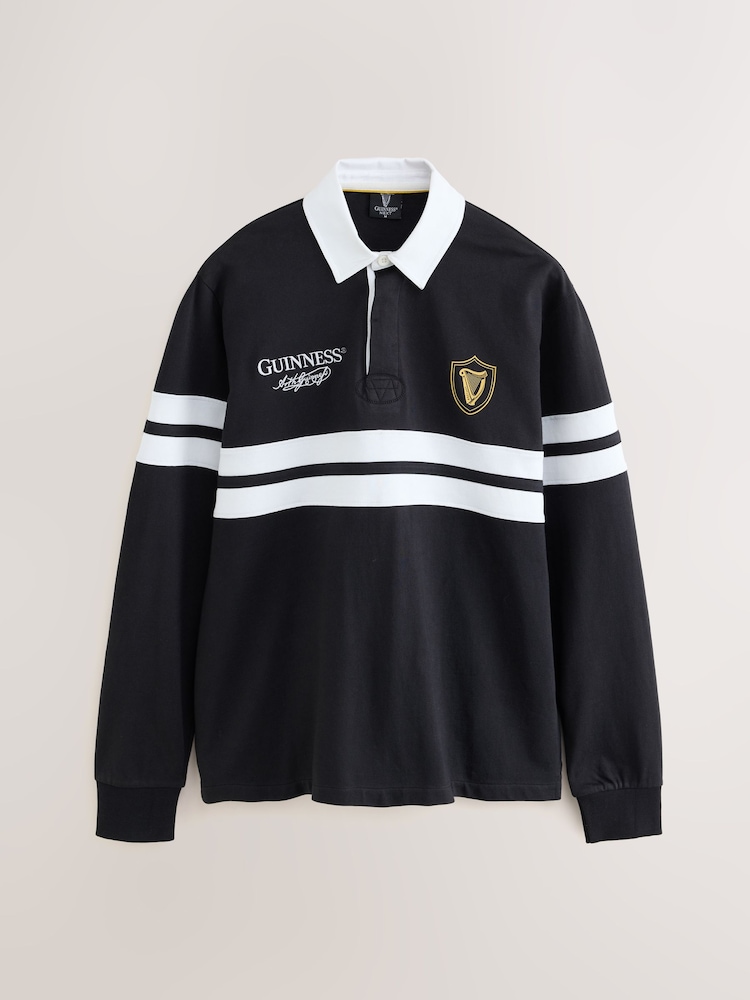 Black Official Guinness Horizontal Block Rugby Shirt - Image 1 of 3 Black Official Guinness Horizontal Block Rugby Shirt - Image 1 of 3