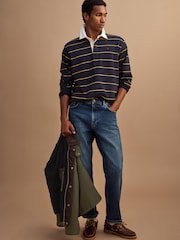 Navy Blue/Fine Yellow Horizontal Stripe Rugby Shirt - Image 2 of 7