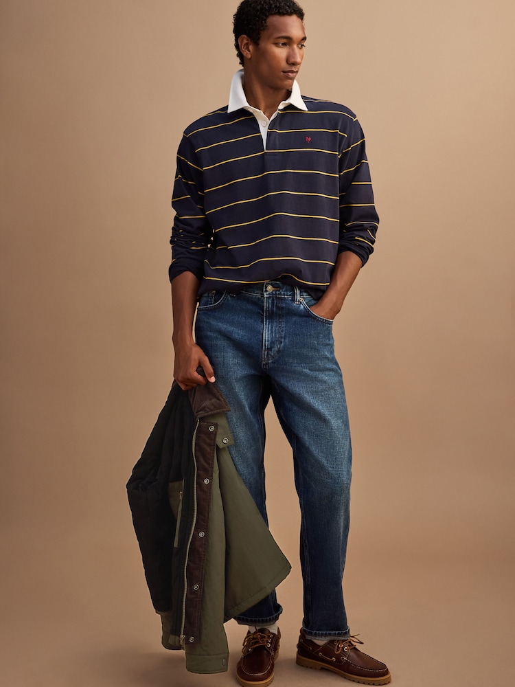 Navy Blue/Fine Yellow Horizontal Stripe Rugby Shirt - Image 2 of 7